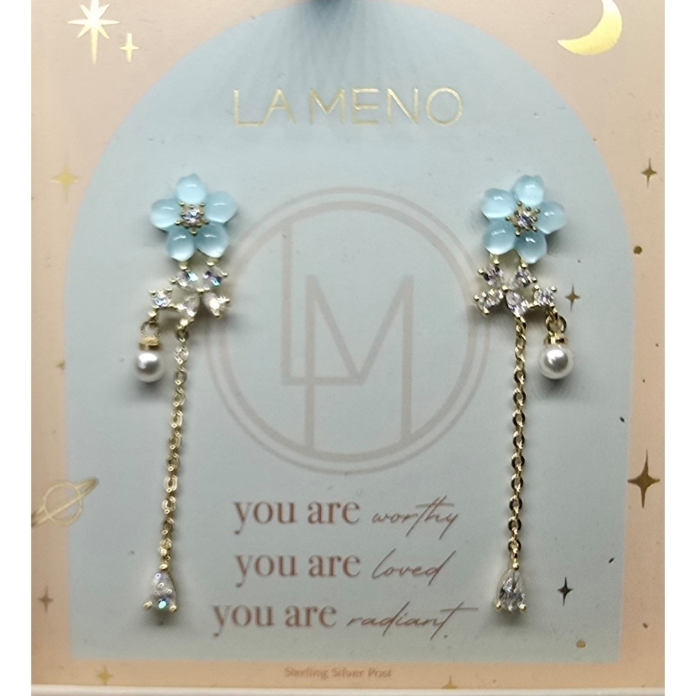 LA MENO Lucky Flower Drop Earrings – 18K Gold Plated with Sterling Silver Posts